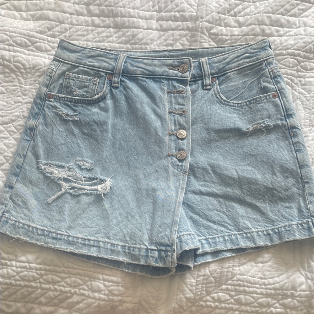 American Eagle Outfitters Distressed Blue Jean Skort